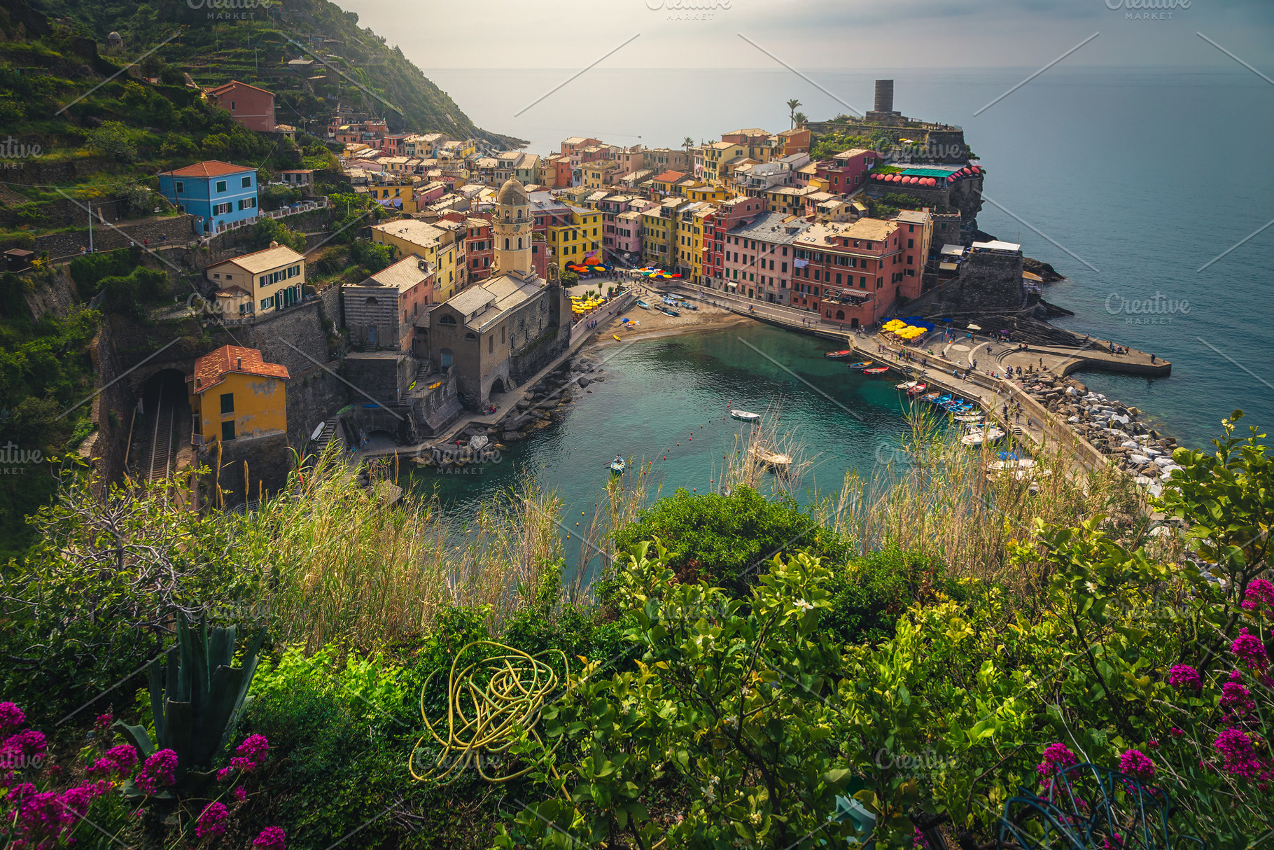 Vernazza view from the flower garden, an Architecture Photo by Alpine Dreams