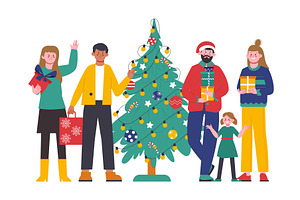 Happy family near Christmas tree, an Object Illustration by LadadikArt