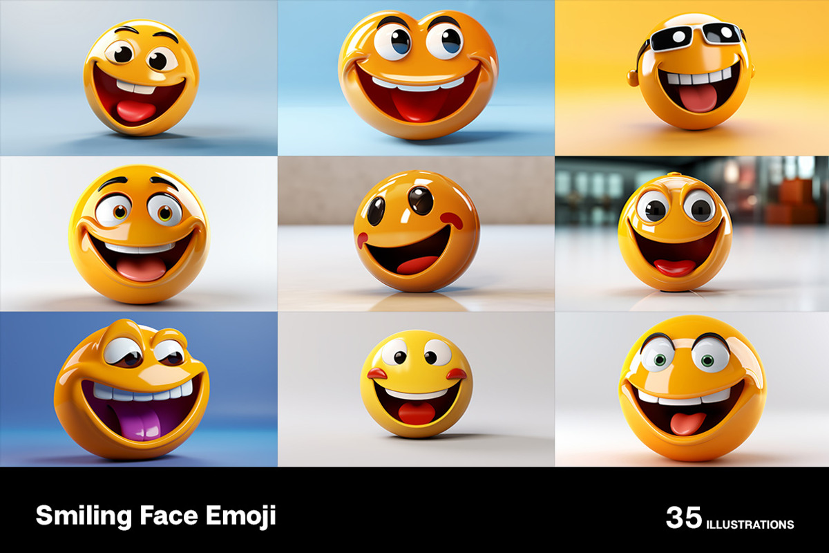 Smiling Face Emojis. 35 images, an Object Illustration by Handmadefont (Photo 2 of 10)