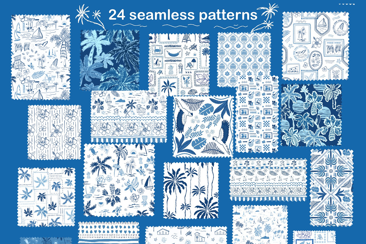 Blue tropical summer beach patterns, a Pattern Graphic by Tani Kuzminka (Photo 8 of 22)
