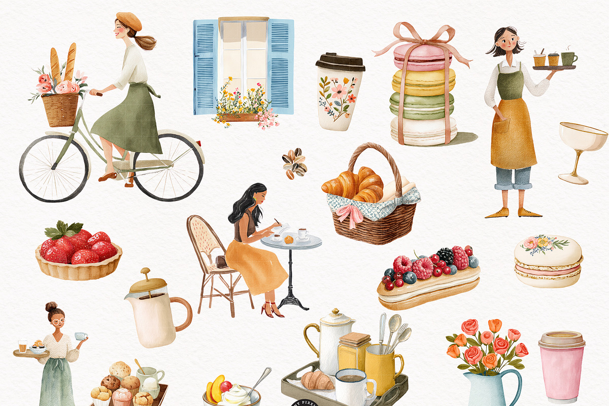 French Cafe Clipart - Cafe de Paris, a Decorative Illustration by PaintPixelCo (Photo 4 of 14)