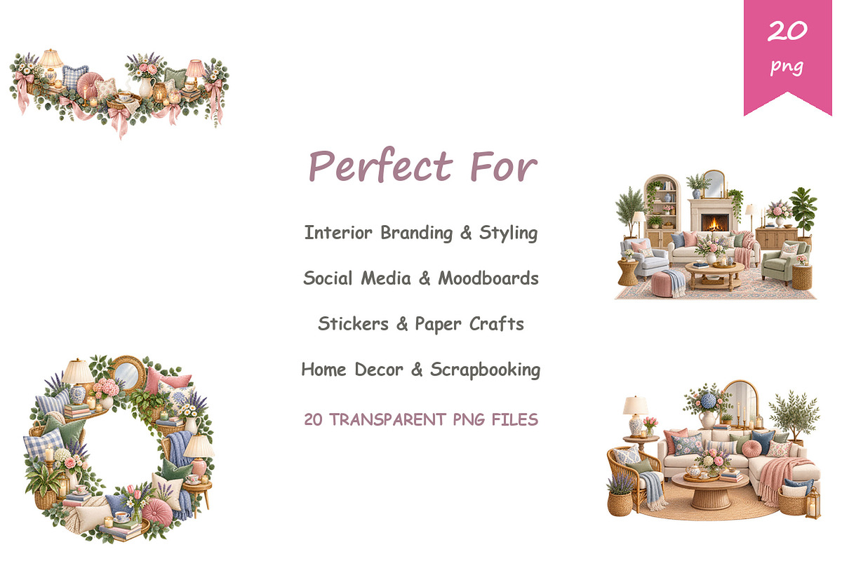 Watercolor Living Room Clipart, a Decorative Illustration by BerryPieArt (Photo 4 of 4)