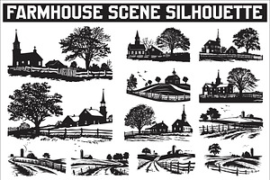 Farmhouse scene silhouette vector, an Icon by Amazin_art