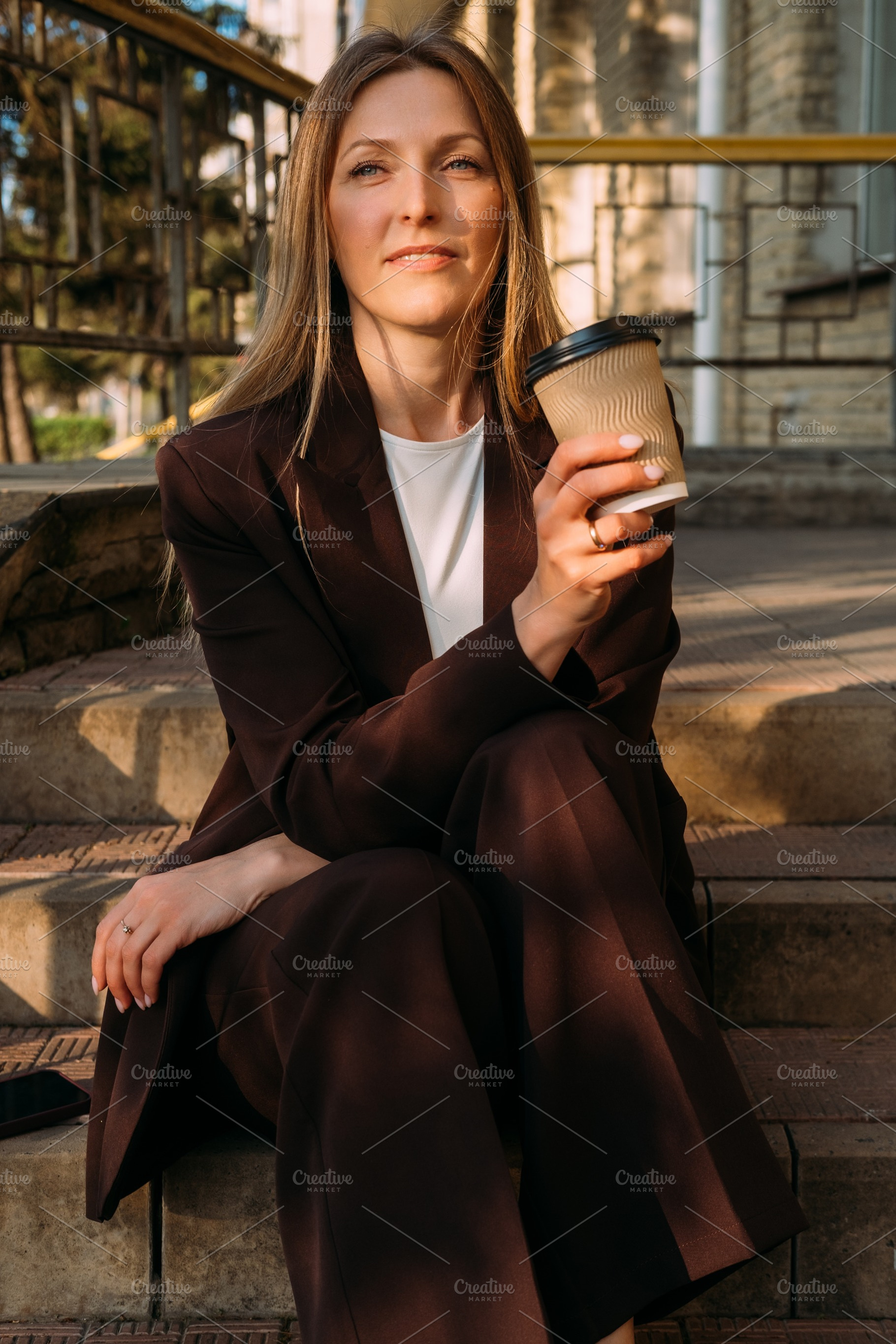 Urban portrait daytime coffee pensive woman cup, a Person Photo by Photo Drive Studio