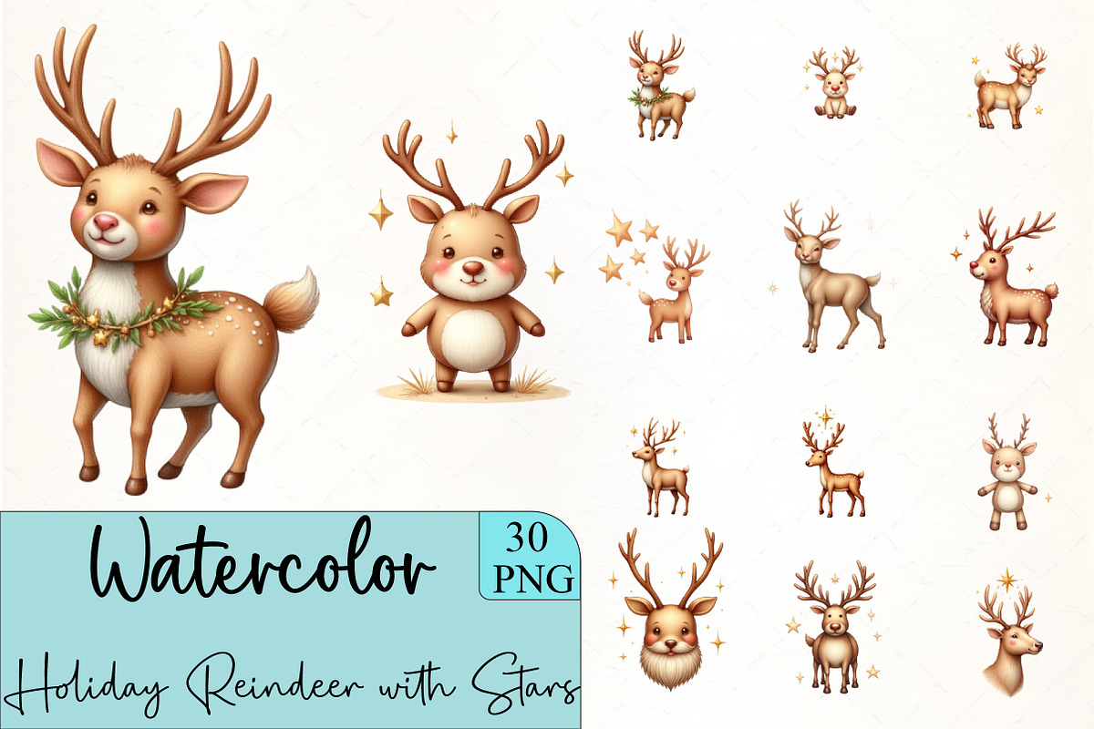 Holiday Reindeer with Stars Clipart, an Illustration by CrexoraLab (Photo 1 of 5)