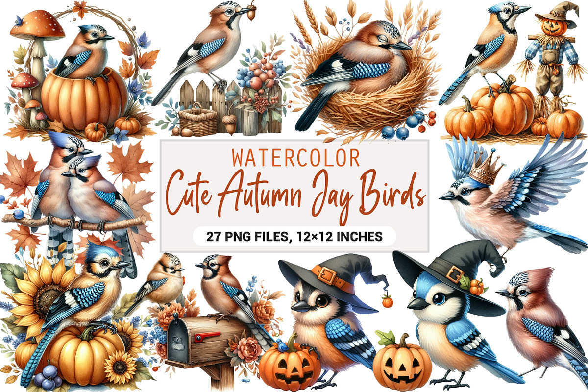 Cute Autumn Jay Birds Clipart, an Illustration by DreamArtGraphic (Photo 1 of 4)