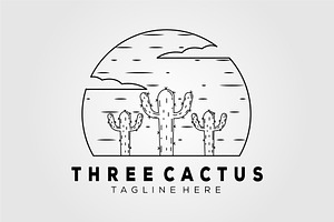 Desert Cactus Line Art Logo Vector