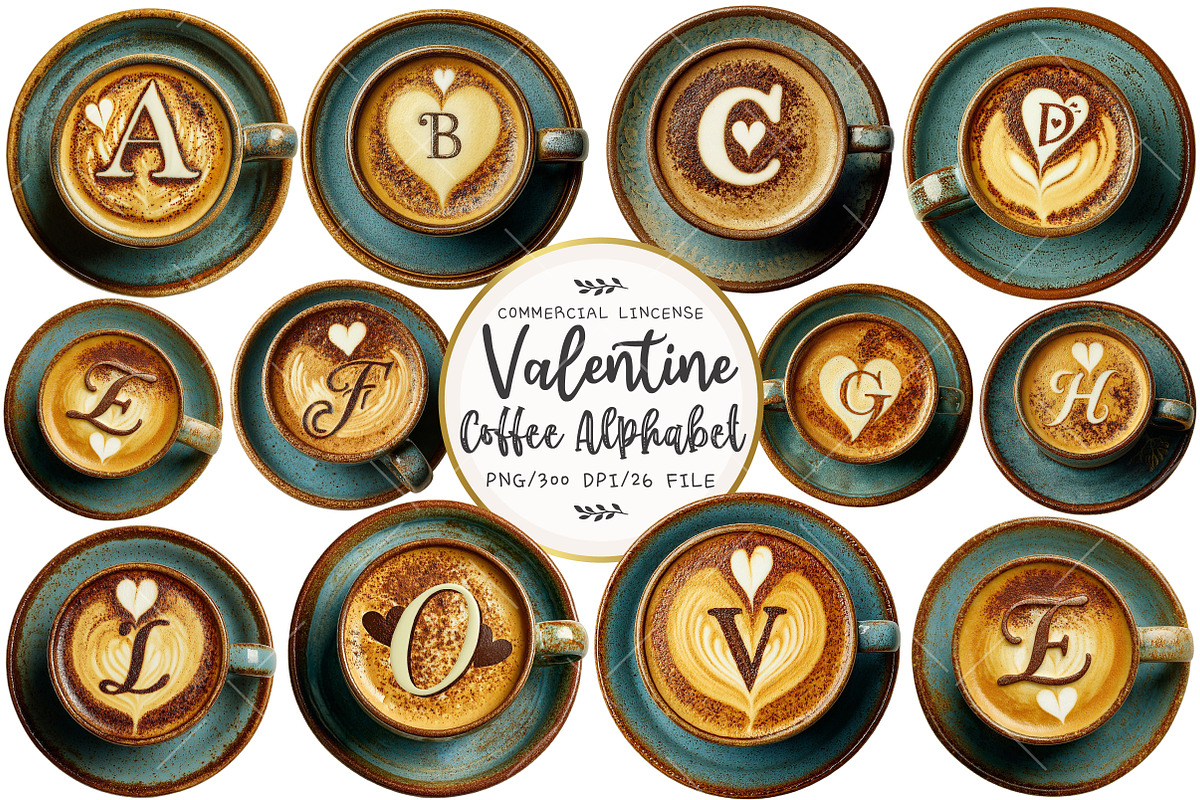 Valentine Coffee Alphabet Clipart, an Illustration by OK Design (Photo 1 of 6)
