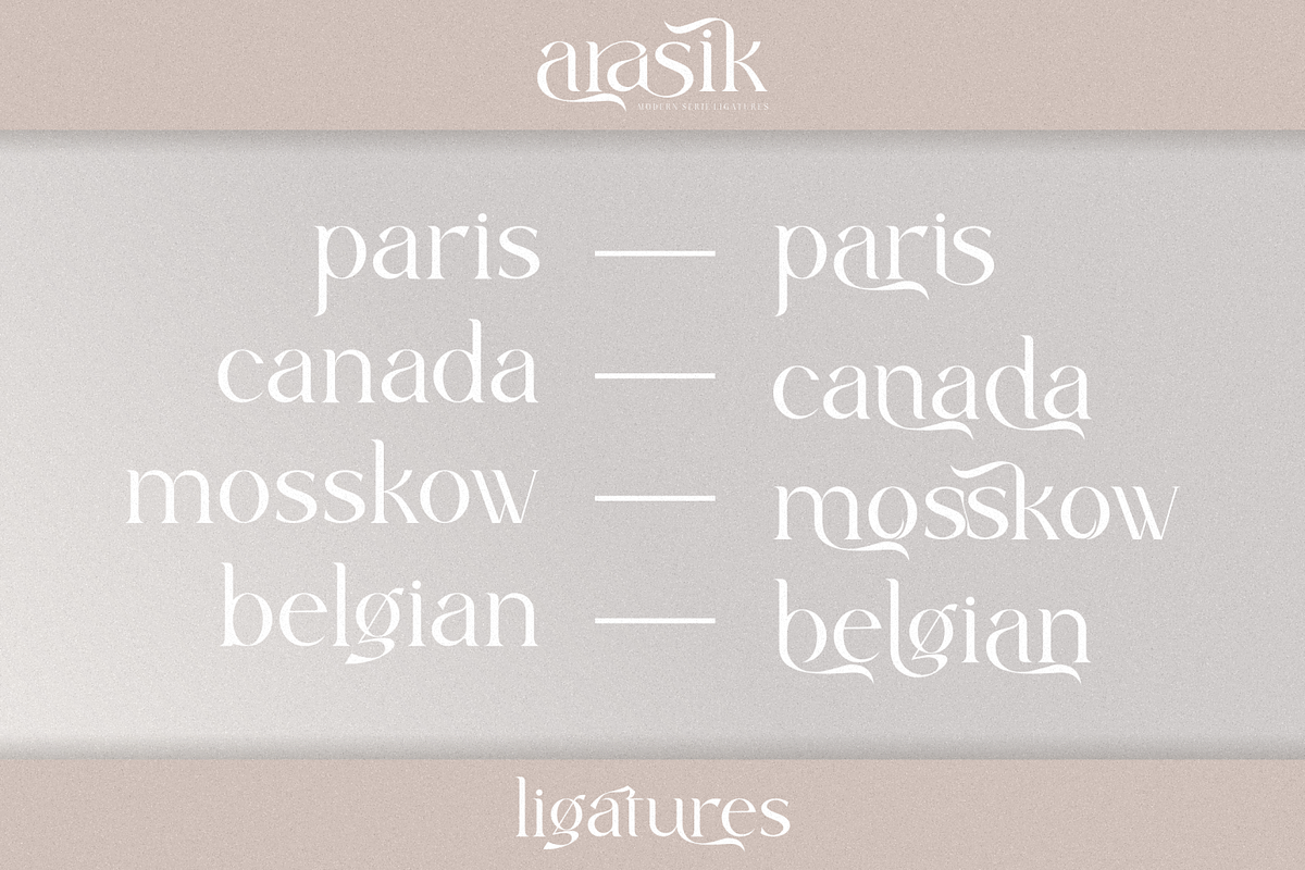 arasik _ modern serif ligatures, a Serif Font by Penatic Studio (Photo 6 of 10)
