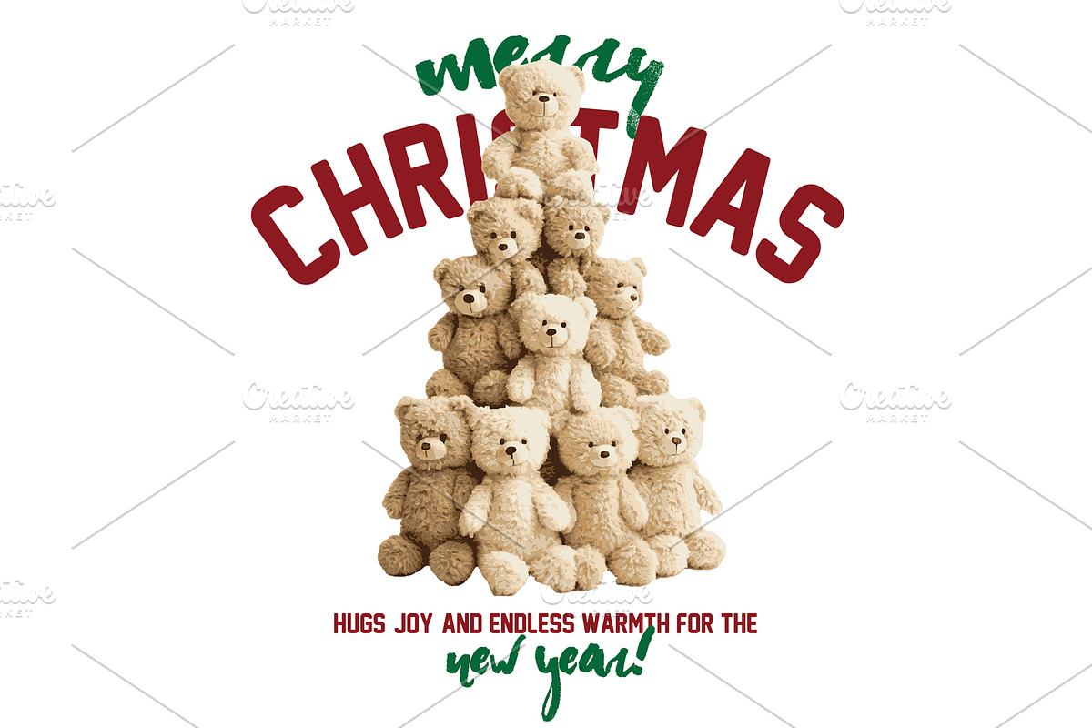 Merry Christmas-New Year Teddy Bear, an Animal Illustration by StudioLondon (Photo 2 of 3)