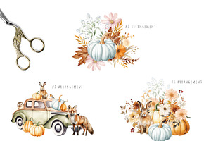 Watercolor Autumn Floral Animal Set