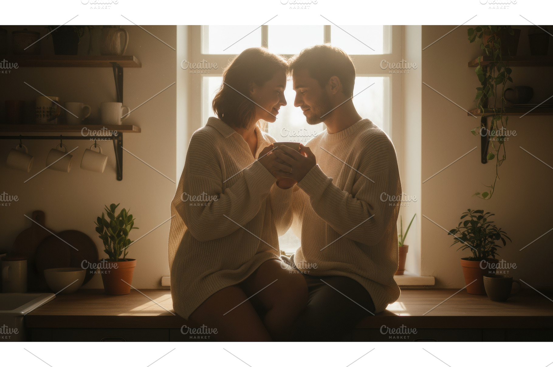 Couple sitting on kitchen counter in, a Person Photo by Igor Tichonow