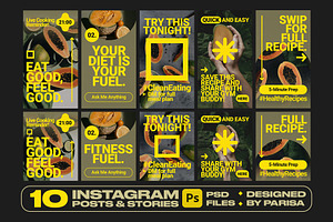 10 Healthy Food Instagram Posts & St, a Social Media Template by Parisa-Artstudio