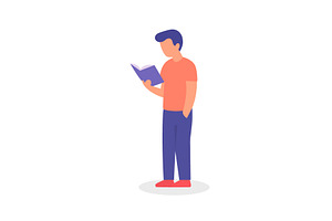 Young man standing and reading book, an Education Illustration by GraphiShop