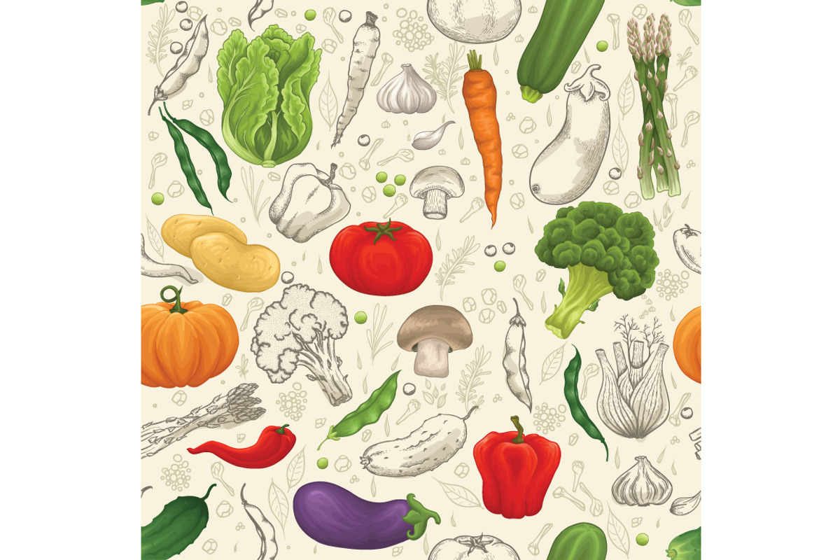 Vegetable set, patterns, backgrounds preview 2