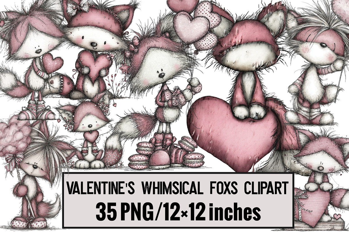 Valentine's Whimsical Foxs Clipart, an Illustration by Design Market (Photo 1 of 3)