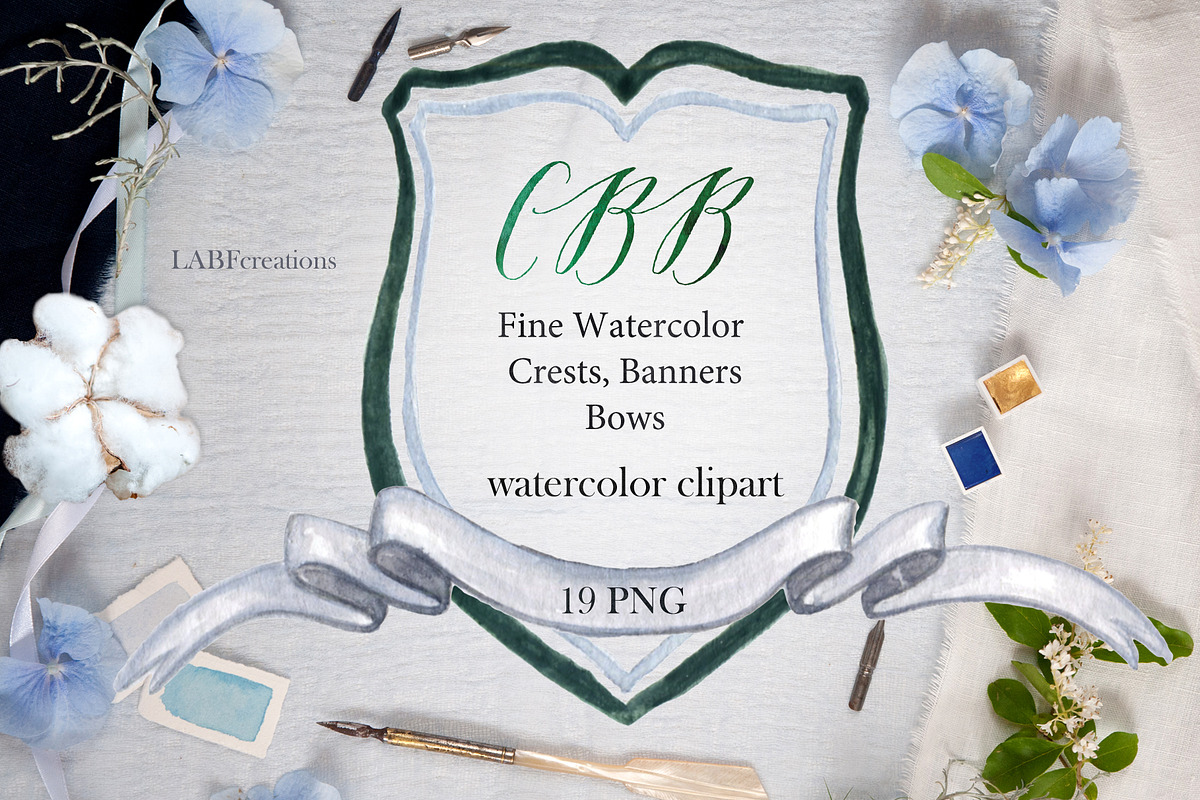 Watercolor Crest  banners, an Illustration by LABFcreations (Photo 3 of 5)