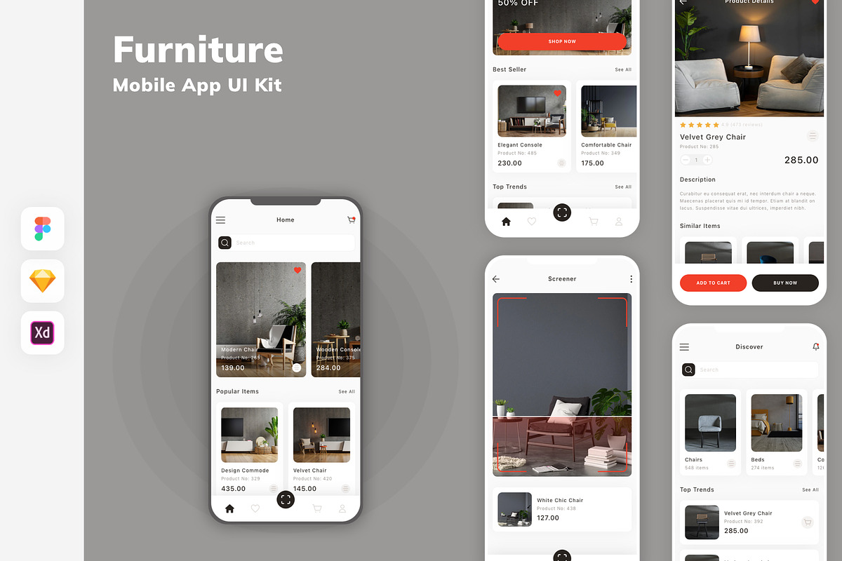 Furniture Mobile App UI Kit, an UI Kit Template by uicube