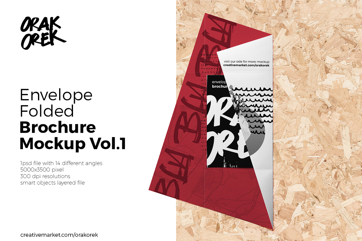 Envelope Folded Brochure Mockup, a Print Template by Orak Orek (Photo 1 of 10)