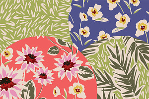 Retro Flowers. Seamless Patterns