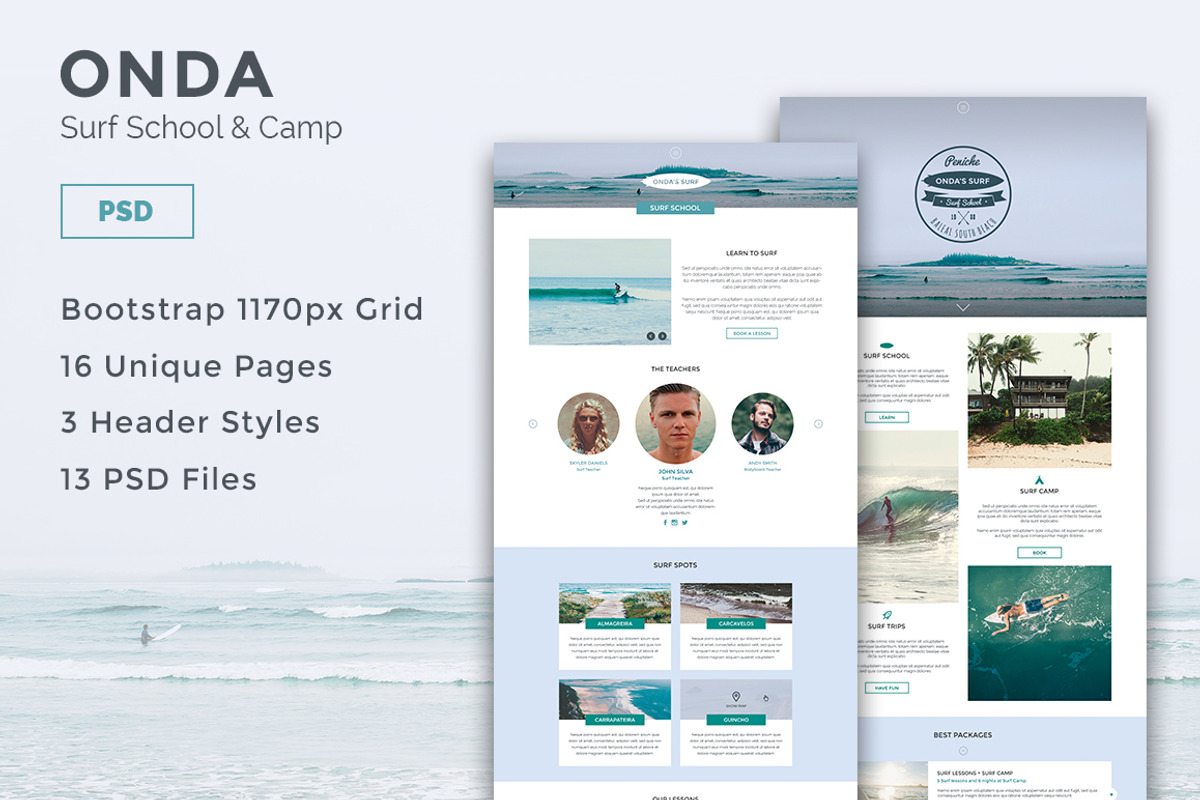 Onda - Surf School PSD Template, a Websites & App Template by Creative Joana (Photo 1 of 10)