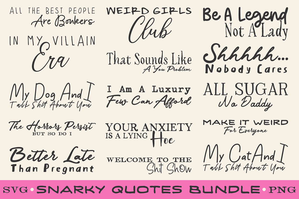 Snarky Quotes Funny SVG Bundle, an Object Graphic by Heather Green Designs (Photo 1 of 11)