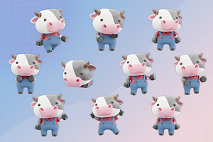 3D Cute Cow Illustration