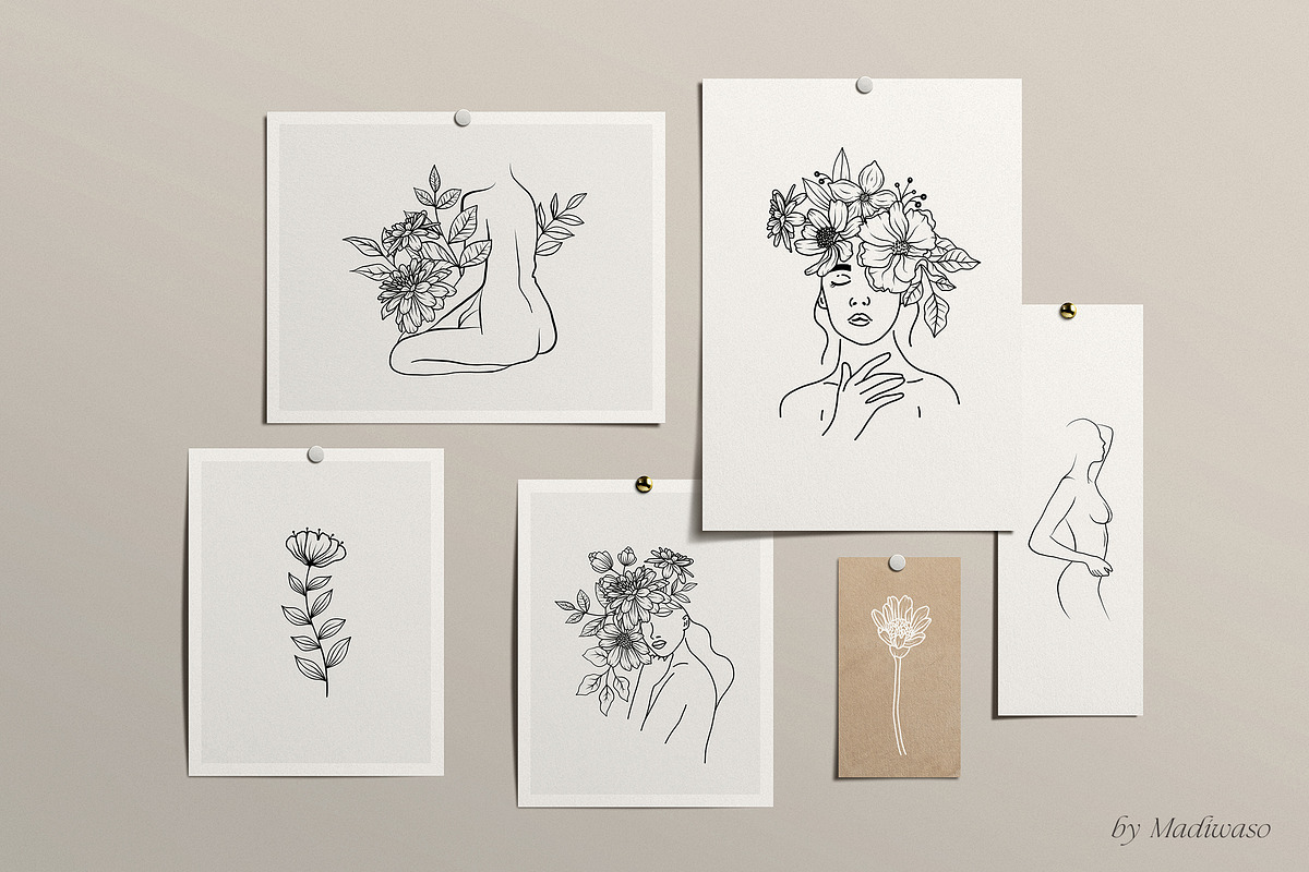 Woman body & flowers - line art set, a Person Illustration by Madiwaso (Photo 2 of 9)