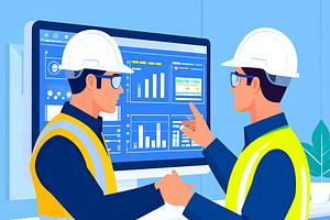 Engineers in control room discussing technical data, a Person Illustration by DanFLCreativo
