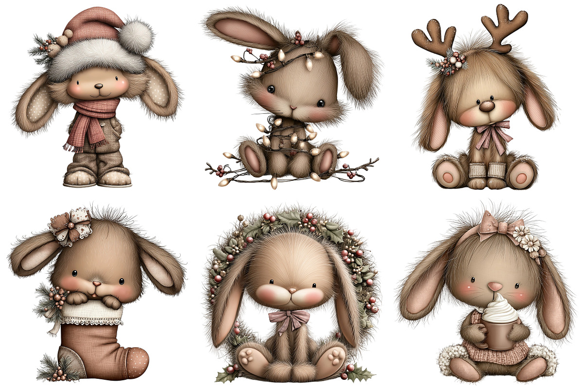 Whimsical Christmas Fluffy Bunny PNG, an Illustration by Craft Nest (Photo 5 of 11)