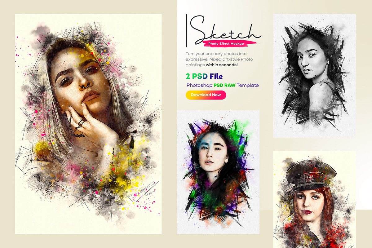 Sketch Art Photo Effect Mockup PSD, a Brushes & More by zahidhossainalif (Photo 1 of 18)