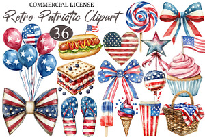 Retro Patriotic 4th of July Clipart, an Illustration by designcity5