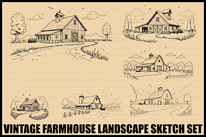 Rustic Farmhouse Landscape Set, an Illustration by Designs_River