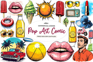 Retro Pop Art Comic Summer Clipart, an Illustration by CreationArt