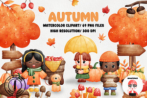 Autumn Watercolor Clipart, Fall