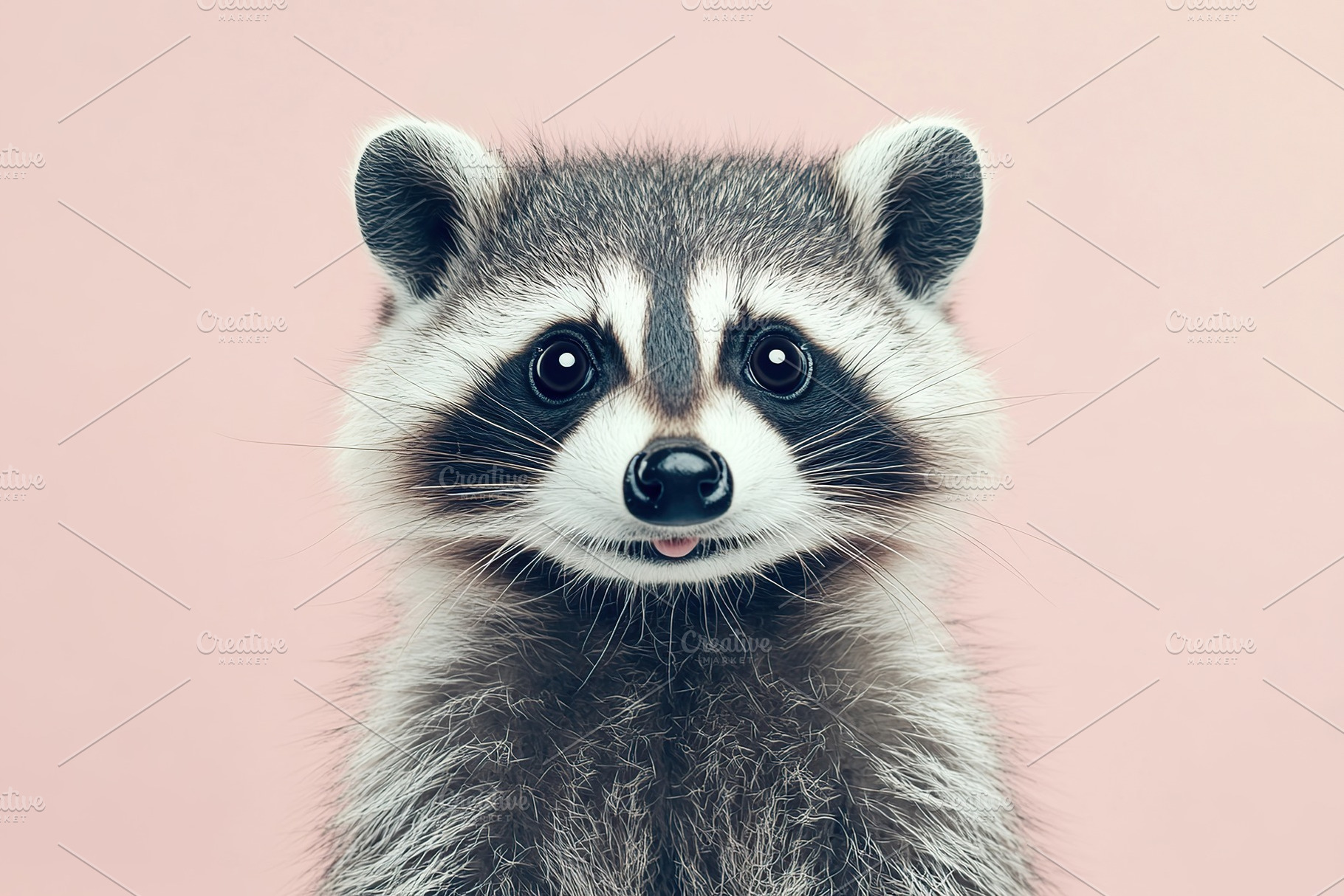 Portrait of young raccoon on pink background, an Animal Photo by AlyaAnd