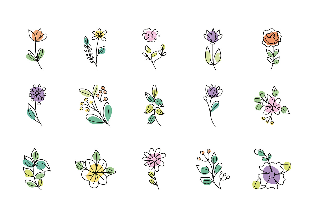 HandDrawn Flowers Illustration Set