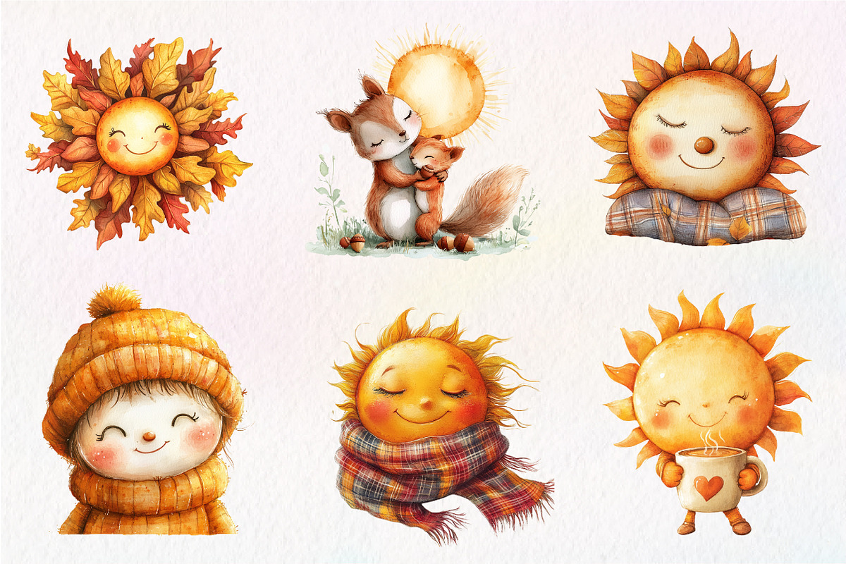 Cute Autumn Sun Clipart, an Illustration by CreationArt (Photo 5 of 9)