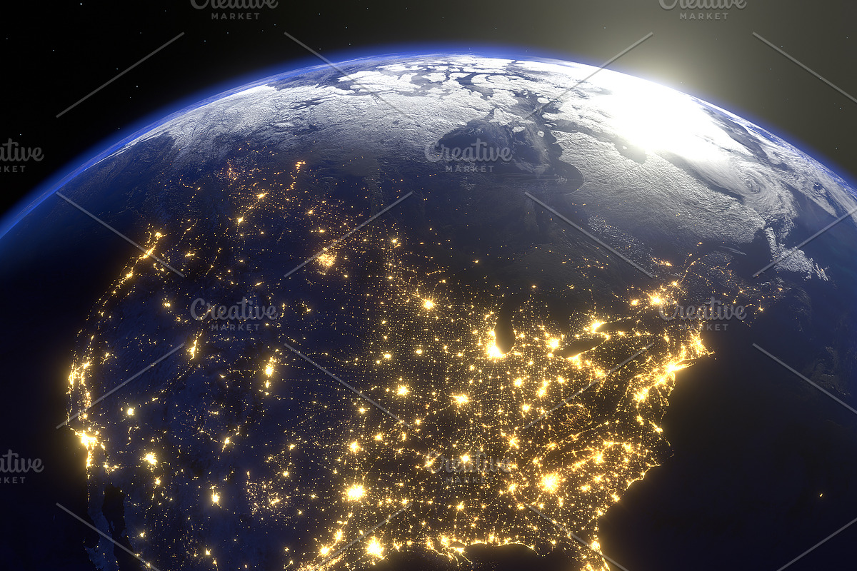 Earth at night from around the globe, an Object Illustration by ThreeDiCube
