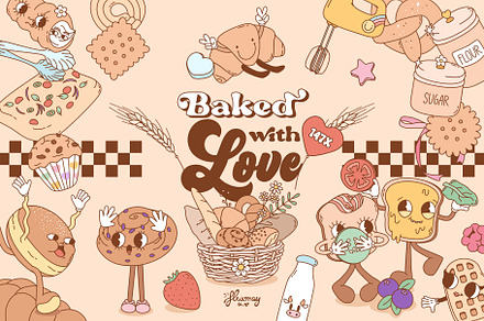 Cute Groovy Baking Clipart bundle, a Food Illustration by Huxmay