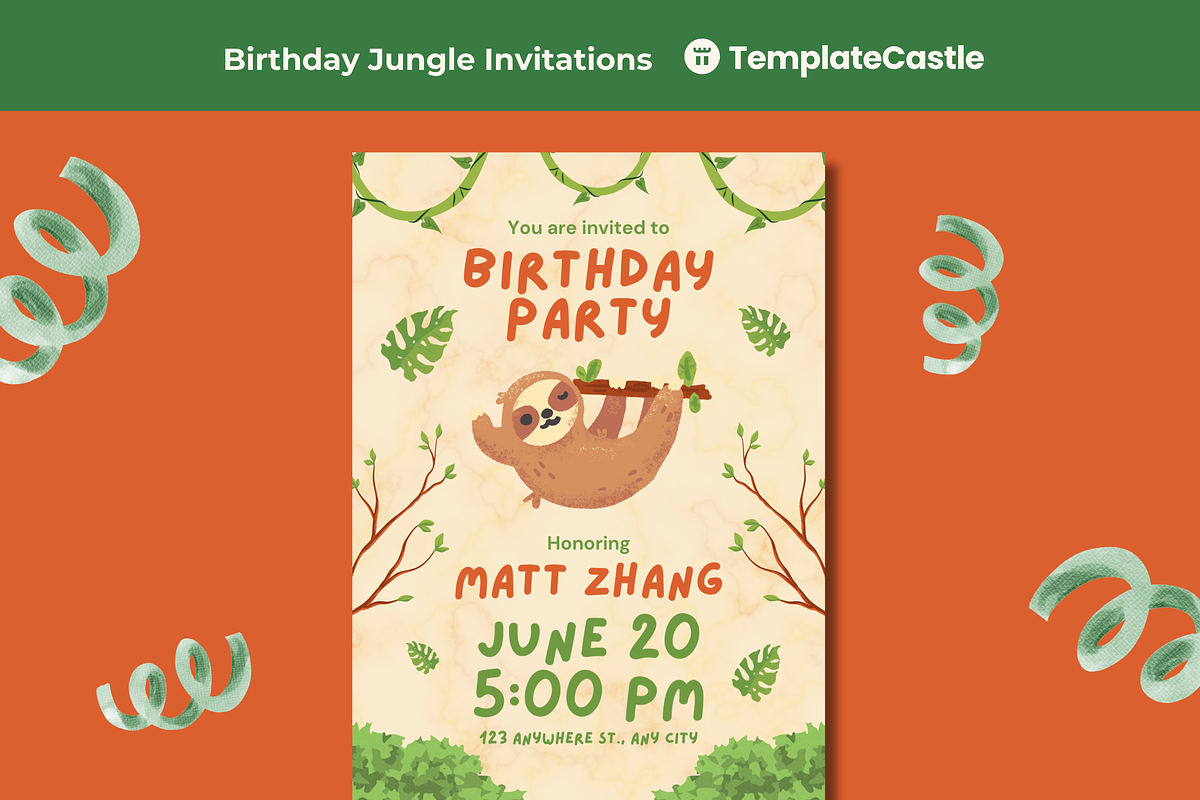 Jungle Birthday Party Invitations, a Templates & Theme by TemplateCastleStore (Photo 1 of 9)