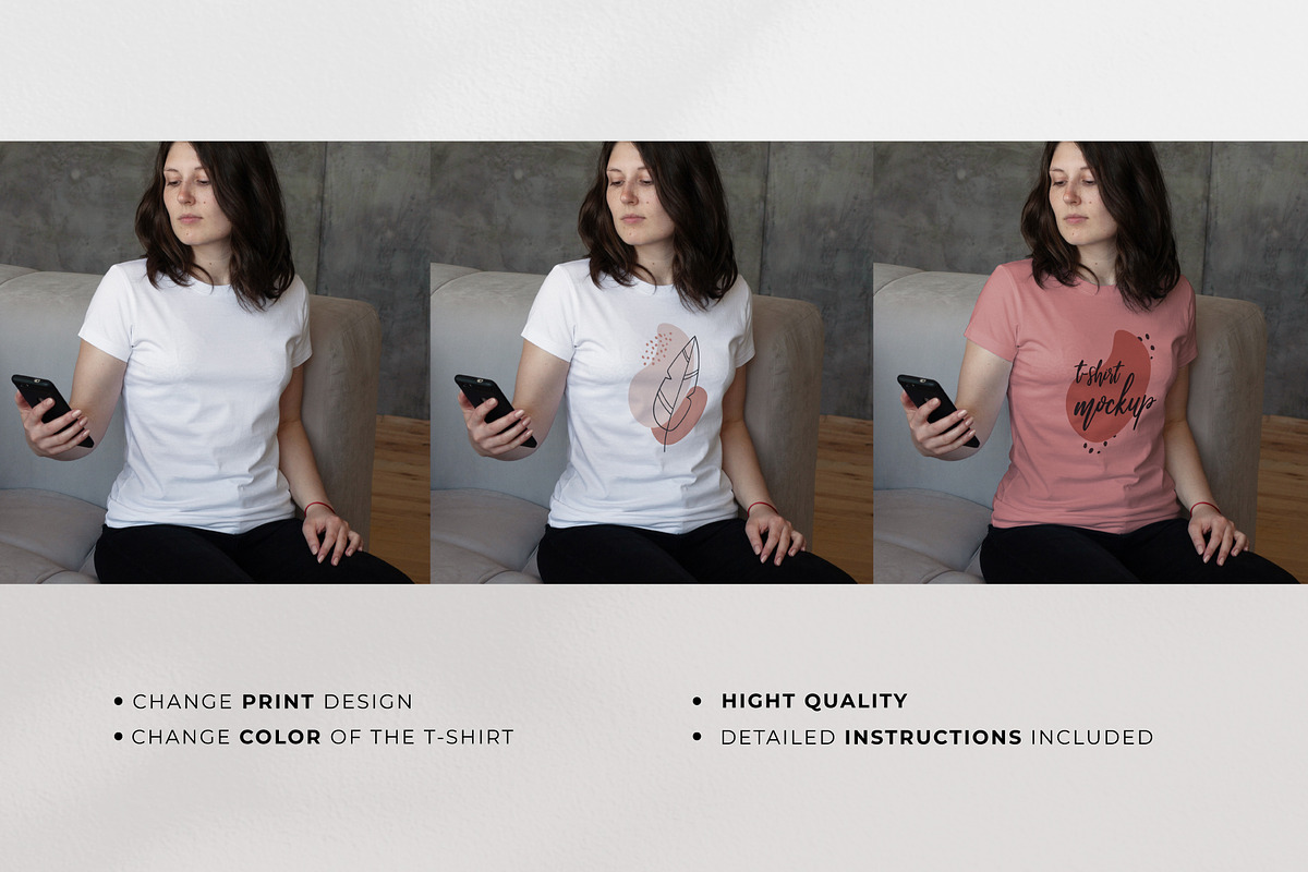 T-SHIRT MOCKUP MODEL WITH PHONE, a Shirt Mockup by TrendkeyMockups (Photo 2 of 4)