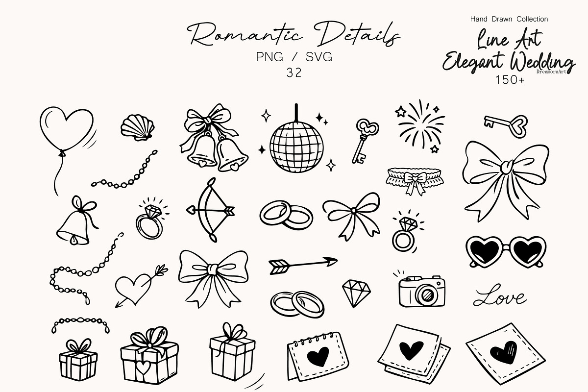 Hand Drawn Elegant Wedding 150+ SVG, an Object Illustration by DreamoraArt (Photo 3 of 12)