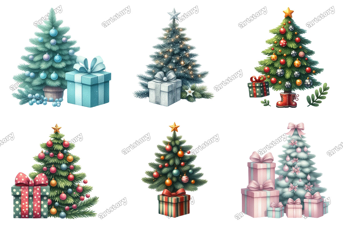 Christmas Tree and Gift Watercolor, an Illustration by designcity5 (Photo 2 of 5)