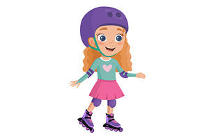 Cartoon girl on roller skates, a Person Illustration by Elen_Art