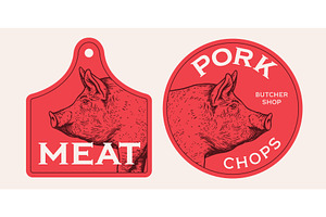 Pork, pig head, meat tag label, a Food Illustration by Foxys Graphic