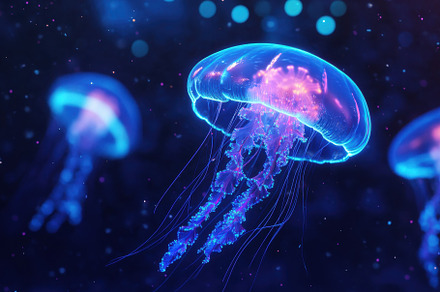 Bioluminescent jellyfish gracefully, a Photo by Iftikhar Alam