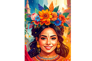 Painting of Bohemian Lady with Flowe, a Person Illustration by Sharon Schwalbe