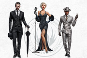 Noir Movie Characters clipart set, a Decorative Illustration by ThatsDesignArt (Thumbnail 5 of 10)