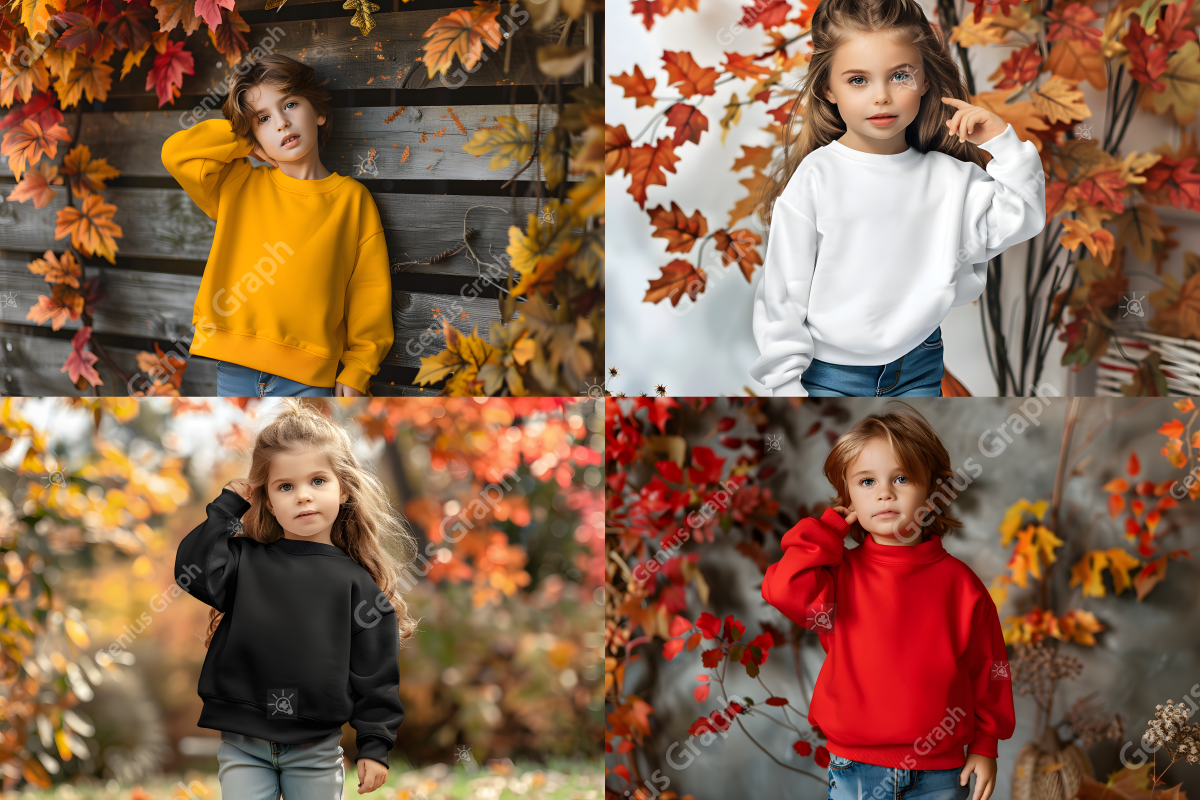 Fall Kids Gildan 18000 Mockup Bundle, a Shirt Mockup by Genius Graph (Photo 3 of 3)